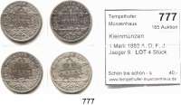 R E I C H S M Ü N Z E N,Kleinmünzen  1 Mark 1883 A, D, F, J.  Jaeger 9.  LOT. 4 Stück.