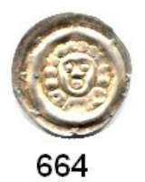 Deutsche Münzen und Medaillen,Henneberg, Grafschaft Hermann I. von Henneberg - Coburg 1245 - 1290 Pfennig o.J. (um 1290).  0,37 g.  Lockenkopf v. v. mit 10 Locken, der Hals zwischen zwei Ringeln.  Grasser 3.