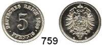 R E I C H S M Ü N Z E N,Kleinmünzen  5 Pfennig 1889 G.  Jaeger 3.