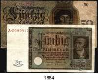 P A P I E R G E L D,R E I C H S B A N K  50 Reichsmark 11.10.1924 und 50 Rentenmark 6.7.1934.  Ros. DEU-176 a und 221.  LOT. 2 Scheine.