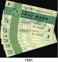 P A P I E R G E L D,D D R  FORUM-Warenschecks 1979.  5 Mark.  Austauschnote.  Ros. DDR-31 b.  LOT. 6 Scheine. (Teilweise fortlfd. KN).