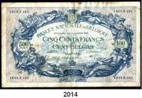 P A P I E R G E L D,AUSLÄNDISCHES  PAPIERGELD Belgien 500 Francs 21.11.1938,  500 Francs 7.10.1943(Datum nicht im Pick) und 1000 Francs 25.1.1940.  Pick 109(2), 110.  LOT. 3 Scheine.
