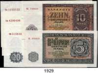 P A P I E R G E L D,D D R  5, 10, 20, 50(1x Bug), 100(2xBug) Deutsche Mark 1955.  Austauschnoten.  Ros. DDR 11 b, 12 b, 13 b, 14 b, 15 b  SATZ. 5 Scheine.