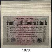 P A P I E R G E L D,Weimarer Republik  50 Millionen Mark 1.9.1923.  Ros. DEU-122 b.  LOT. 50 Scheine mit fortlaufenden Nummern.
