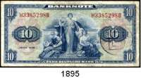 P A P I E R G E L D,BUNDESREPUBLIK DEUTSCHLAND  10 Deutsche Mark 1948.  Mit B-Stempel.  