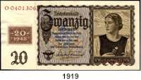 P A P I E R G E L D,A L L I I E R T E      B E S E T Z U N G  20 DM-Kupon 1948 auf  20 Reichsmark vom 16.6.1939.  Ros. SBZ-7
