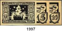 P A P I E R G E L D   -   N O T G E L D,Brandenburg Berlin 8. Pfadfinderabteilung.  5, 10(kaum gebraucht) und 25 (ohne Pf) 1922 (bei 25, sonst ohne Datum).  Grün.  Grab. 81.4.  LOT. 3 Scheine.
