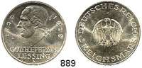 R E I C H S M Ü N Z E N,Weimarer Republik  3 Reichsmark 1929 A.  Jaeger 335.  Lessing.