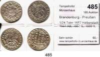 Deutsche Münzen und Medaillen,Brandenburg - Preußen Friedrich Wilhelm der Große Kurfürst 1640 - 1688 1/24 Taler 1657 Halberstadt; 1661 AB; 1667 IL; 1669 IL  LOT. 4 Stück.