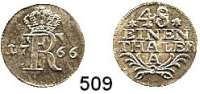 Deutsche Münzen und Medaillen,Preußen, Königreich Friedrich II. der Große 1740 - 1786 1/48 Taler 1766 A, Berlin. 1,39 g.  Kluge 190.3.  v.S. 802.  Olding 147.