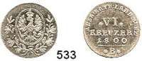 Deutsche Münzen und Medaillen,Preußen, Königreich Friedrich Wilhelm III. 1797 - 1840 6 Kreuzer 1800 B.  Prägung für Ansbach-Bayreuth.  Olding 160.