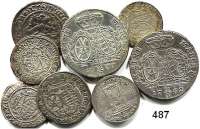 Deutsche Münzen und Medaillen,Sachsen LOTS     LOTS     LOTS Meißner Groschen; Groschen 162?, 1631; 1/12 Taler 1694, 1763; Doppelgroschen 1742; 2/3 Taler 1777 und 1782(hksp.).  LOT. 8 Stück.