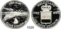 M E D A I L L E N,Städte Helgoland Silbermedaille 1990 (999).  Helgoland - 100 Jahre Deutsch.  Ansicht der Insel. / Bekröntes Wappen.  40 mm.  26 g.  Im Etui.