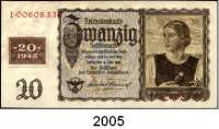 P A P I E R G E L D,D D R  20 DM-Kupon 1948 auf 20 Reichsmark vom 16.6.1939.  Ros. SBZ-7.