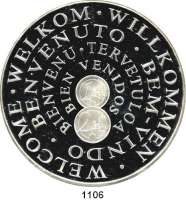 M E D A I L L E N,Numismatik  Große Silbermedaille 1999.  Willkommen Euro.  Abb. der Wertseite eines 1 Eurostückes umgeben von 11 Münzabbildungen mit den Münzbildnissen der Voreurozeit. / Wertseite eines 1 und 2 Eurostückes und 