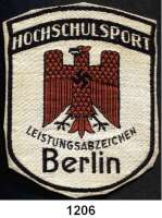 Orden, Ehrenzeichen, Militaria, Zeitgeschichte,Deutschland Drittes Reich Stoffaufnäher (87 x 105 mm).  Hochschulsport - Leistungsabzeichen Berlin.