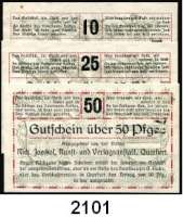 P A P I E R G E L D   -   N O T G E L D,Sachsen-Anhalt Querfurt Rich. Jaeckel Kunst- und Verlagsanstalt,  10, 25 und 50 Pfennig 1920.  Tieste 5840.05.02, 03, 05.  Niedrige KN.  LOT. 3 Scheine.