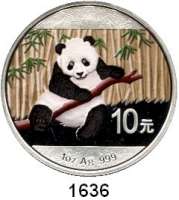 AUSLÄNDISCHE MÜNZEN,China Volksrepublik seit 1949 10 Yuan 2014 (Farbmünze).  Panda mit Zweig.