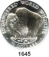 AUSLÄNDISCHE MÜNZEN,Cook Islands Elisabeth II. 1952 - 2022 50 Dollars 1990.  Bedrohte Tierwelt - Bison (Auflage 600 Exemplare).  Schön 102.  KM 58.