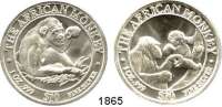 AUSLÄNDISCHE MÜNZEN,Somalia  10 Dollars (Silberunze) 1998(2), 1999 bis 2002.  The African Monkey Serie.  LOT. 6 Stück.