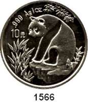 AUSLÄNDISCHE MÜNZEN,China Volksrepublik seit 1949 10 Yuan 1993 (Silberunze).  Panda auf Felsen.  Große Jahreszahl.   Schön 522.  KM 485.