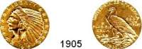 AUSLÄNDISCHE MÜNZEN,U S A  5 Dollars 1915 (7,52g fein).  Schön 139.  KM 129.  Fb. 148.  GOLD.