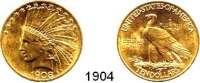 AUSLÄNDISCHE MÜNZEN,U S A  10 Dollars 1908 (15.04g fein).  Schön 141.4.  KM 130.  Fb. 166.  GOLD.
