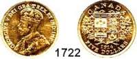 AUSLÄNDISCHE MÜNZEN,Kanada Georg V. 1910 - 1936 5 Dollars 1914.  (7,53g fein).  Schön 25.  KM 26.  Fb. 4.  GOLD.