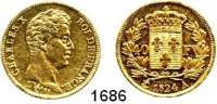 AUSLÄNDISCHE MÜNZEN,Frankreich Karl X. 1824 - 1830 40 Francs 1824 A, Paris.  (11,6 g fein).  Kahnt/Schön 63.  KM 721.1.  Fb. 547.  GOLD.