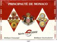 AUSLÄNDISCHE MÜNZEN,E U R O  -  P R Ä G U N G E N Monaco Kurssatz 2002.  Cent bis 2 Euro.  SATZ. 8 Stück.