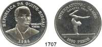 AUSLÄNDISCHE MÜNZEN,Guinea - Bissau  1000 Pesos 1984.  XXIII. Olympische Spiele - Turnerin am Holm.  Schön 24.  KM 23.
