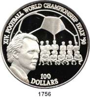 AUSLÄNDISCHE MÜNZEN,Niue  100 Dollars 1990 (Silber, 5 Unzen).  Fußball WM in Italien - Franz Beckenbauer.  Schön 57.  KM 73.