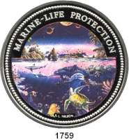 AUSLÄNDISCHE MÜNZEN,Palau  20 Dollars 1994 (Silber, 5 Unzen, Farbmünze).  Schutz der Meeresfaune - Korallenriff mit Fischen.  Schön 7.  KM 7.  Mit Zertifikat.