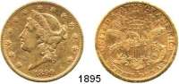 AUSLÄNDISCHE MÜNZEN,U S A  20 Dollars 1890 S (30,09g fein).  Kahnt/Schön 52.  KM 74.  Fb. 177.  GOLD.