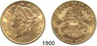 AUSLÄNDISCHE MÜNZEN,U S A  20 Dollars 1907 (30,09g fein).  Schön 111.  KM 74.  Fb. 177.  GOLD.
