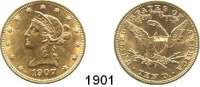 AUSLÄNDISCHE MÜNZEN,U S A  10 Dollars 1907  (15,04g fein).  Schön 112.  KM 102.  Fb. 160.  GOLD.