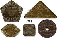 AUSLÄNDISCHE MÜNZEN,Niederländisch Ost-Indien  LOT. von 5 verschiedenen einseitigen Plantagentoken 1890/91.  10 Cents bis 1 Dollar.  25 bis 65/36 mm.