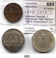 R E I C H S M Ü N Z E N,L O T S     L O T S     L O T S  Weimarer Republik, 3 Reichsmark 1929 
