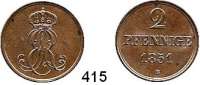 Deutsche Münzen und Medaillen,Braunschweig - Calenberg (Hannover) Ernst August 1837 - 1851 2 Pfennig 1851 B.  AKS 124.  Jg. 75.
