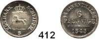 Deutsche Münzen und Medaillen,Braunschweig - Calenberg (Hannover) Ernst August 1837 - 1851 6 Pfennig 1843 S.  AKS 119.  Jg. 57.