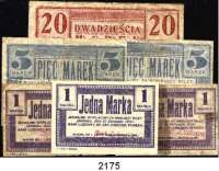 P A P I E R G E L D,AUSLÄNDISCHES  PAPIERGELD Polen Notgeld.  Janowiec. Bank Ludowy.  1(3) Marka, 5(2) und 20 Marek 1919.  LOT. 6 Scheine.