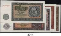 P A P I E R G E L D,D D R  5 bis 50 Deutsche Mark und  100 Deutsche Mark (Austauschnote YA, Büroklammerabdruck) 1955.  Ros. DDR-11 a, 12 a, 13 a, 14 a, 15 b.  SATZ. 5 Scheine.