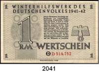 P A P I E R G E L D,Winterhilfswerk  1941/42. 1 Mark.  Eingelöst:  Kaufmann Anton Sommersg..., Ratten.  Ros. WHW-34.