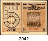 P A P I E R G E L D,Winterhilfswerk  1942/43. 5 Mark.  Eingelöst:  vermutlich Reichenhall, Handunterschrift.  Ros. WHW-38.