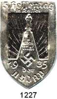 Orden, Ehrenzeichen, Militaria, Zeitgeschichte,Zeitgeschichte  -  Militaria  Ansteckabzeichen.  Weißmetall 1935.  5. Hessentag in Kassel der NSDAP.  49 x 32 mm.