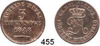 Deutsche Münzen und Medaillen,Oldenburg Paul Friedrich August 1829 - 1853 3 Pfennig 1848.  Prägung für Birkenfeld.  AKS 22.  Jg. 59.