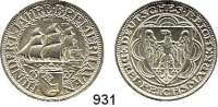 R E I C H S M Ü N Z E N,Weimarer Republik  3 Reichsmark 1927 A.  Jaeger 325.  Bremerhaven.