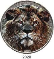 AUSLÄNDISCHE MÜNZEN,Kongo, Demokratische Republik  5000 Francs 2013 (Farbmünze, Silber, 4 Unzen).  African Silver Lion.