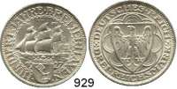 R E I C H S M Ü N Z E N,Weimarer Republik  3 Reichsmark 1927 A.  Jaeger 325.  Bremerhaven.