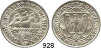 R E I C H S M Ü N Z E N,Weimarer Republik  3 Reichsmark 1927 A.  Jaeger 325.  Bremerhaven.